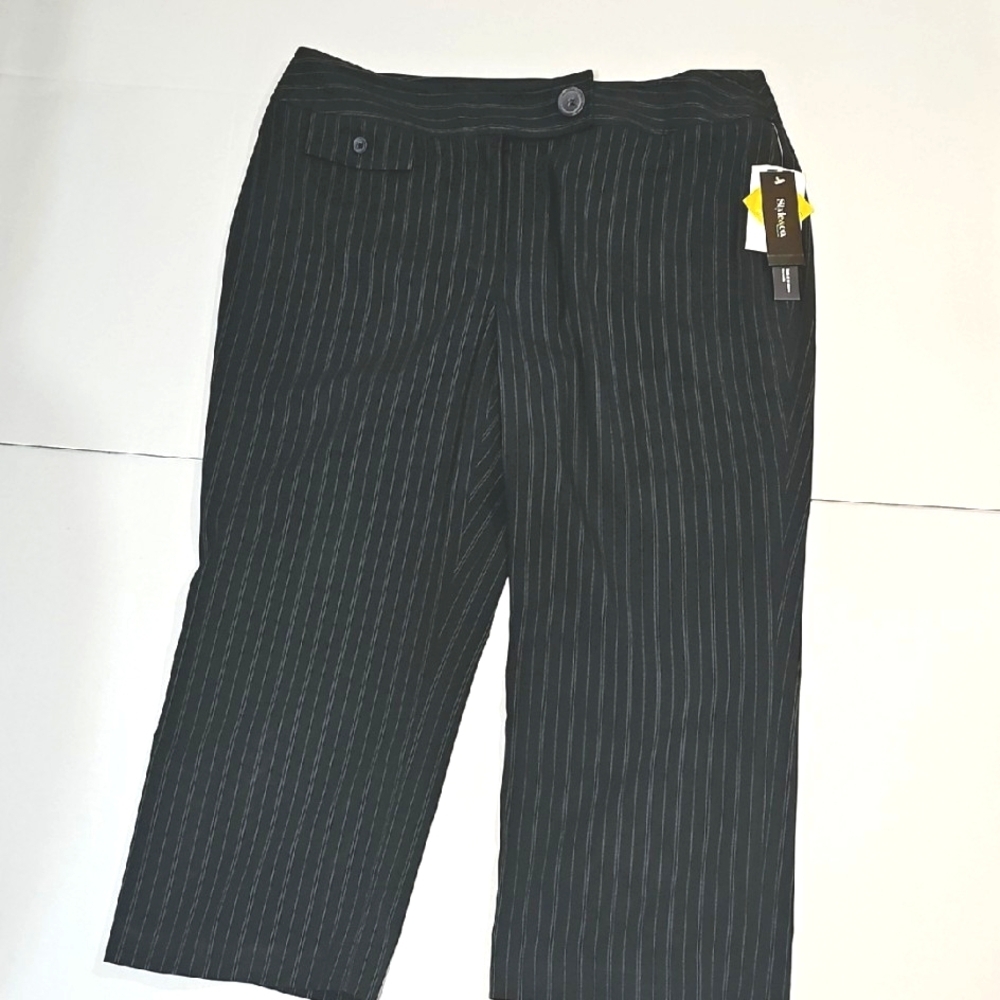 Style & Co Womens Black Pinstripe Cropped Ankle Pants Size 16W Chic Modern